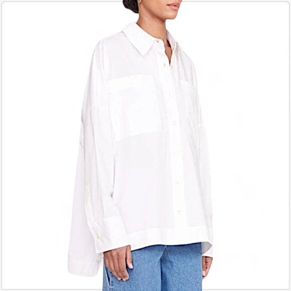 STAUD Tops - STAUD Payton High Low Button Front Poplin Top Oversized Shirt White NEW NWT L